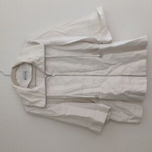 Le Elliott Lauren Vintage Boho Lagenlook Full Zip Linen Jacket White Pockets